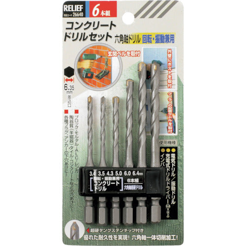 Hexagonal Shank Concrete Drill Set  26640  RELIEF