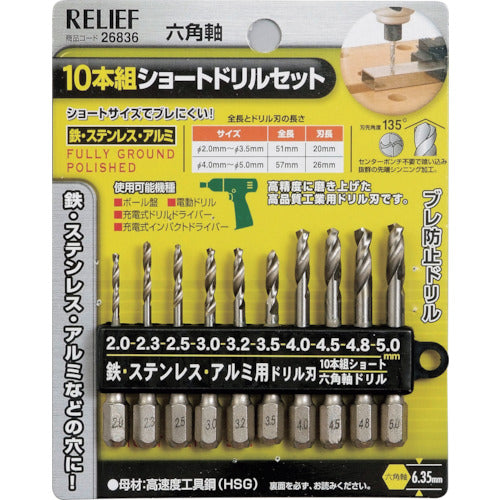 Hexagonal Shank Short Drill Set  26836  RELIEF