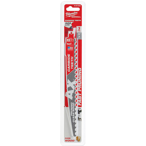 48-00-5332 MILWAUKEE AX PRUNING SAWZALL BLADE W/ CARBIDE TEETH 3TPI 9 3PK  48-00-5332  Milwaukee