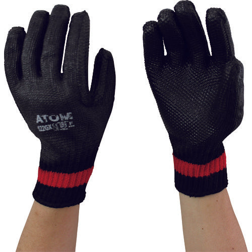 Black rubber palm coated string knitted glove. Pack of 3 pais  122GX-3P  ATOM