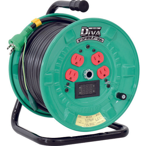 Indoor type Single-Phase 100V Cord Reel With Breaker(Earth leakage) and voltage-current meter  05267 NPDM-EK34  NICHIDO