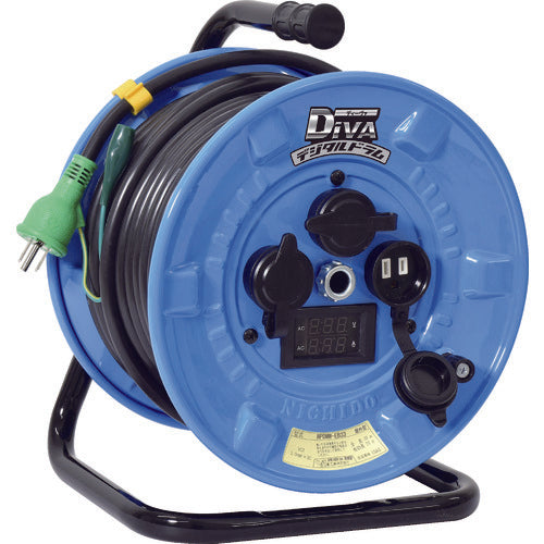 Outdoor type Single-Phase 100V Cord Reel With Breaker(Earth leakage) and voltage-current meter  05271 NPDMW-EB33  NICHIDO